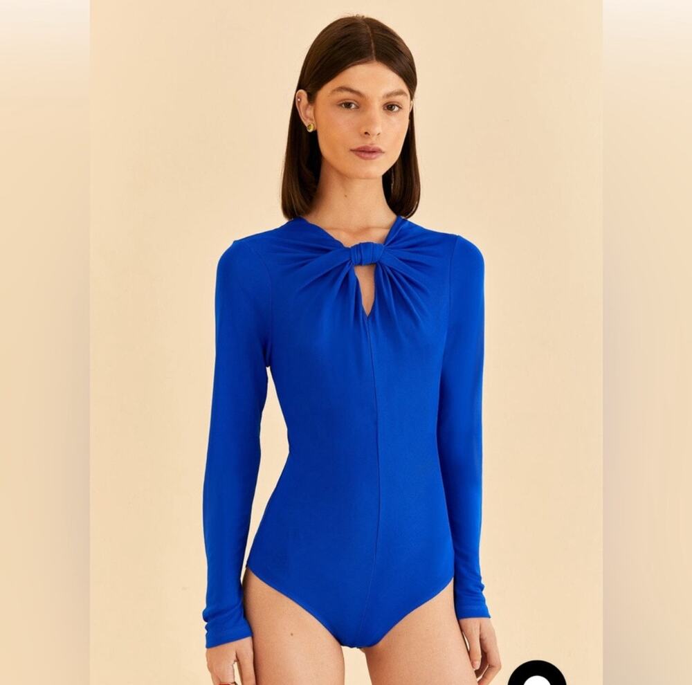 Farm Rio Bright Blue Knot Bodysuit Small